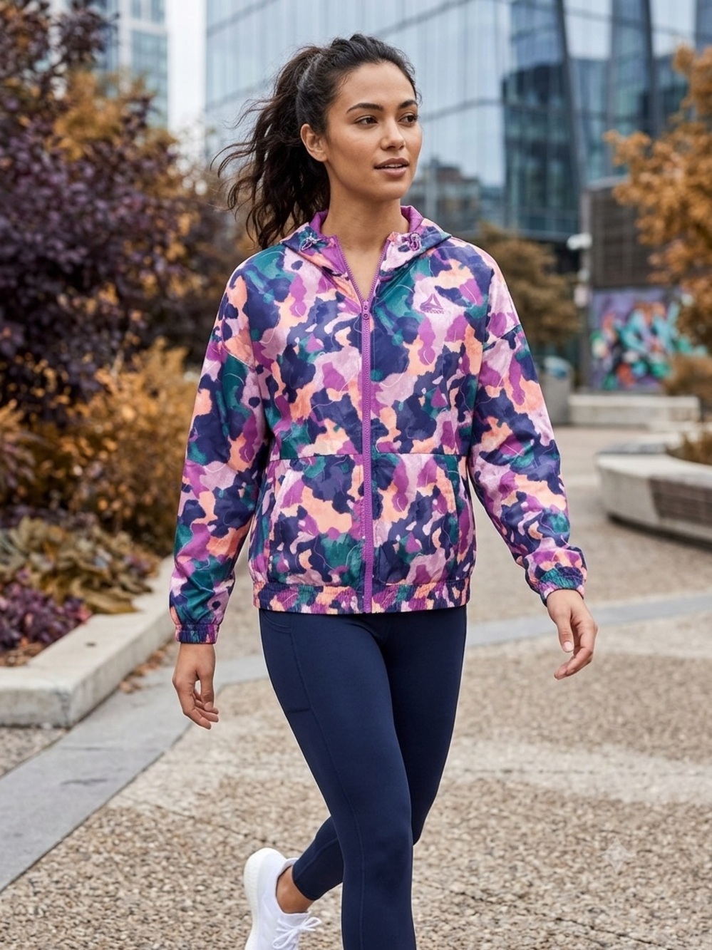 NWT Reebok Women's Purple Multicolor Hooded Zip Jacket, Size XL extra large
